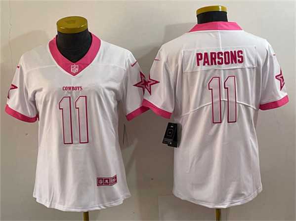 Women's Dallas Cowboys #11 Micah Parsons White Pink Vapor Untouchable Limited Stitched Jersey(Run Small),We sell and wholesale Women's Dallas Cowboys #11 Micah Parsons White Pink Vapor Untouchable Limited Stitched Jersey(Run Small) on line form chian!